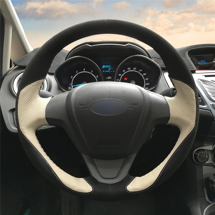 MEWANT черный кожаный красный кожаный чехол рулевого колеса автомобиля для Ford Fiesta 2008-2013 Ecosport 2013