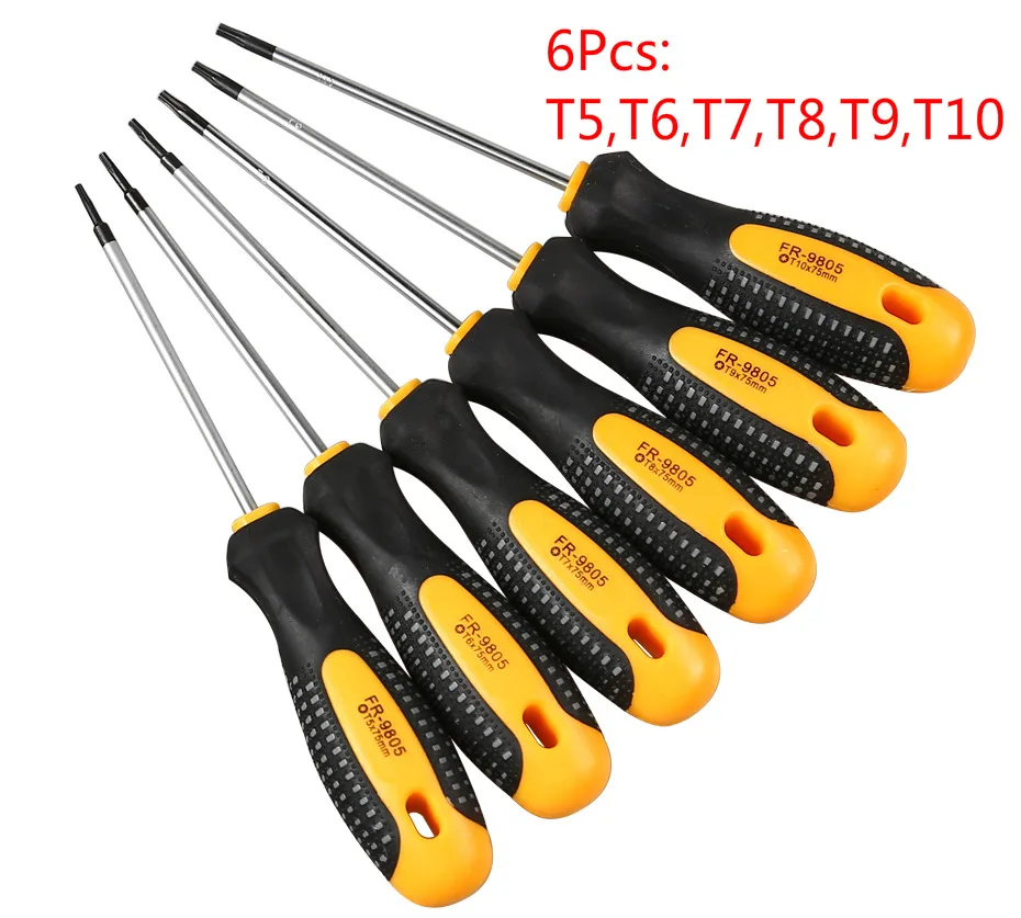 6Pcs T5-T10 Набор отверток CR-V Torx с отверстием, магнитный T5-T30, Набор отверток для ремонта телефона, набор ручных инструментов - Цвет: 6Pcs T5-T10