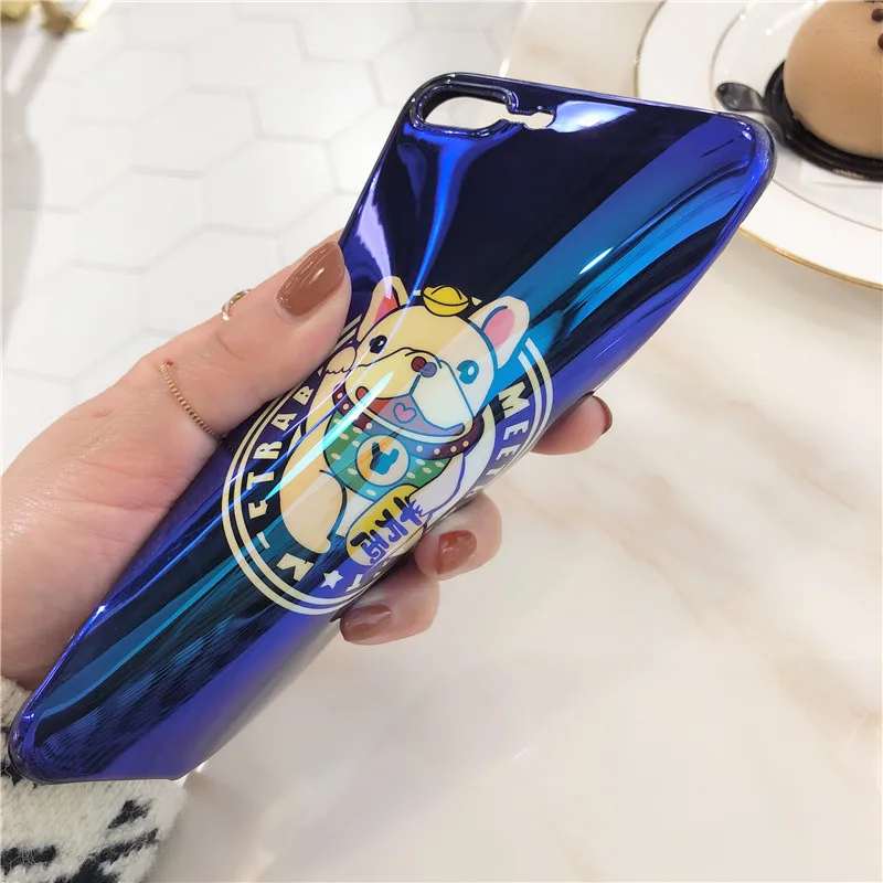 Синий лазерный глянцевая мультфильм чехол для iPhone 7 мягкой ТПУ глянцевый синий
