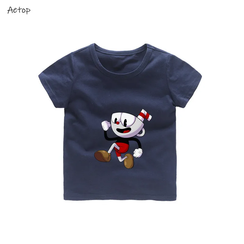 deep nlue 2 От 2 до 12 лет футболка детская футболка с короткими рукавами Cuphead And Mugman, футболка с дьяволом Детская летняя одежда b909 - Цвет: deep nlue 2