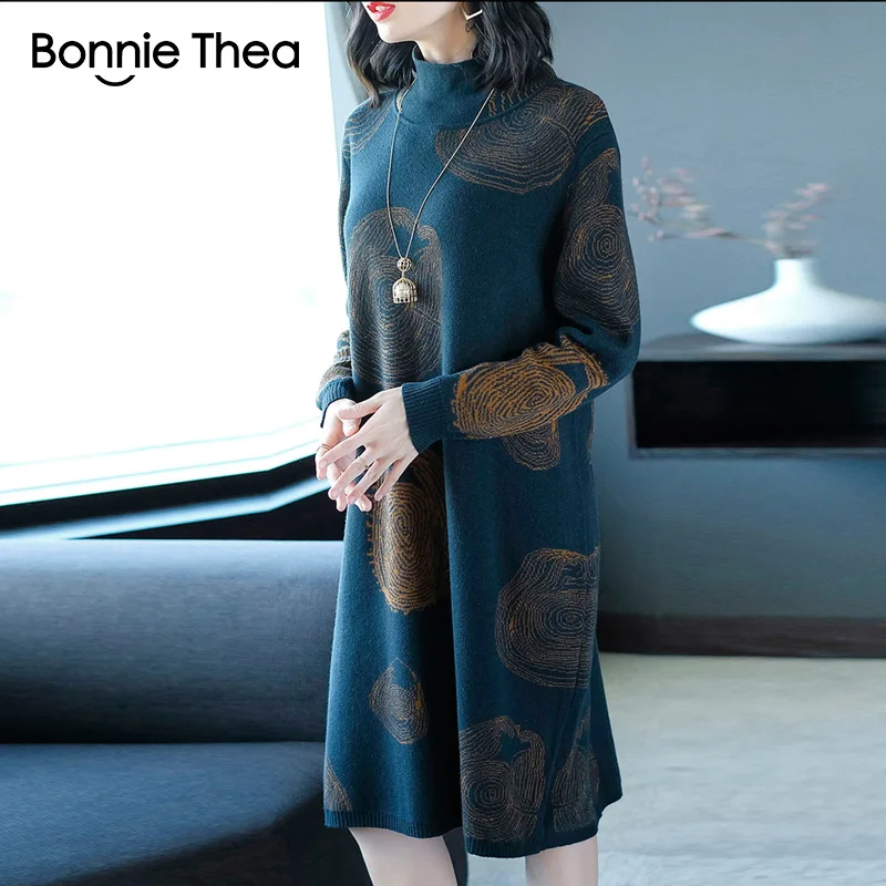 Bonnie Thea, Женское зимнее платье-свитер с высоким воротом, женское элегантное оранжевое вязаное вечернее платье, vestido, женские осенние платья