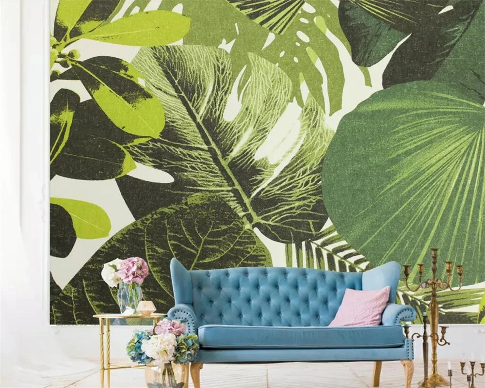 Beibehang Custom wallpaper tropical rainforest green leaves small fresh TV background walls living room bedroom 3d | Обустройство