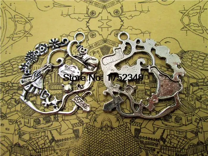 5 шт. античных тибетских серебряных Подвесок в виде венка Алисы в стране чудес 42x41мм
