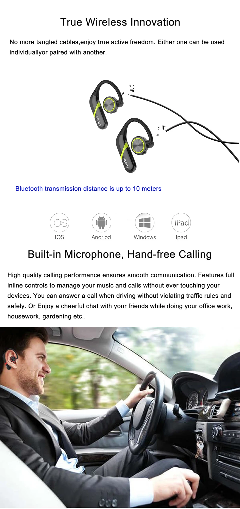 XGODY S800 TWS Bluetooth наушники 5,0 стерео HIFI Звук беспроводные Bluetooth наушники с микрофоном для iphone xiaomi