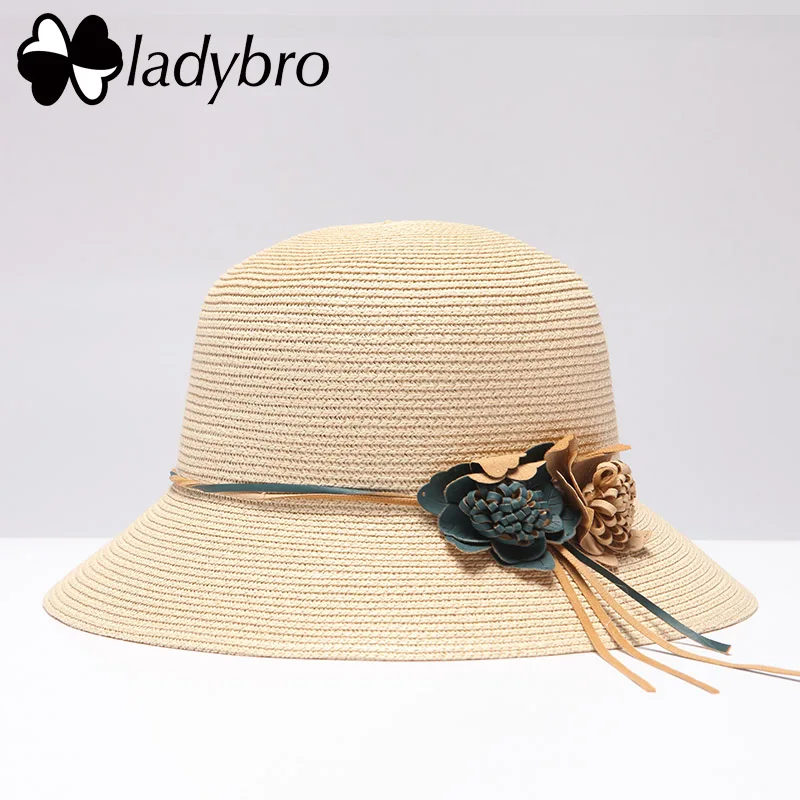 Ladybro Летняя Пляжная соломенная шляпа от солнца праздничные дамские шапки кепка