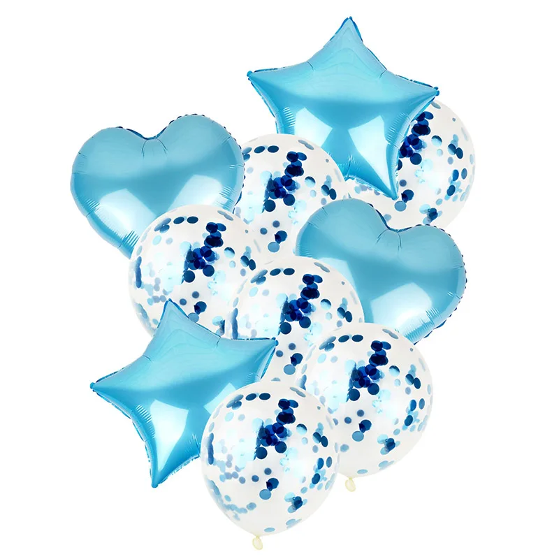 Light blue 10Pcs18/12 дюймовый смешанный фольга любовь пентаграмма воздушный шар "Конфетти" латексные украшения на день рождения воздушные шары Свадебные Babyshower вечерние принадлежности - Цвет: Light blue