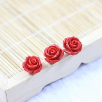 charming red artificial cinnabar flower pendant beads hot sell women diy jewelry findings accessories 5pcs b954