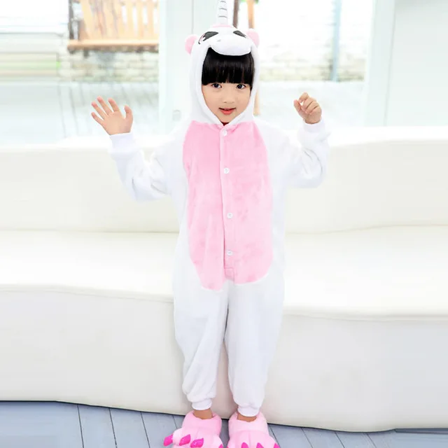 Kigurumi/Детские пижамы с единорогом; фланелевые пижамы в виде животных; комбинезон с единорогом на всю зиму; супермягкая ночная рубашка; пижамы; одежда для сна - Цвет: Rose Unicorn