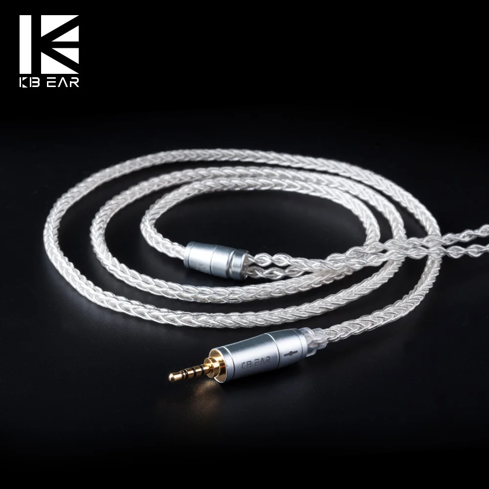 KBEAR 8 Core Upgraded Silver Cable 2pin/MMCX/QDC With 2.5/3.5/4.4 Earphone Cable For ZS10 PRO ZSN/ZSN PRO AS16 ZST