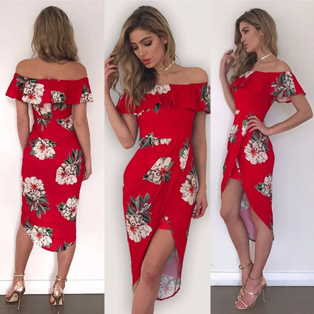 Женское летнее платье 2019 сексуальное с разрезом сбоку и принтом 1 шт./лот | Женская