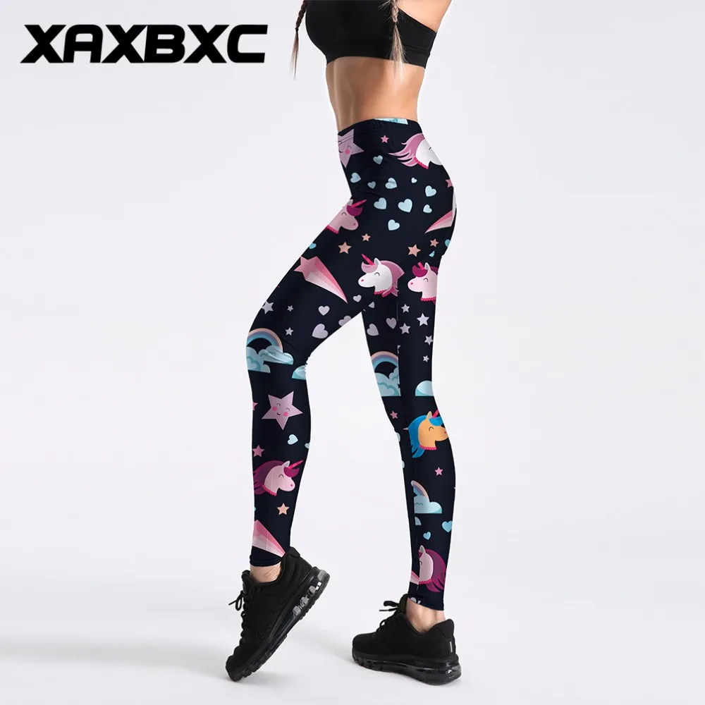 C4034 с милым сердечком страр единорог Радуга печати облегающие гимнастические трико Фитнес Для женщин тренажерный зал Йога Брюки Femme спортивные Леггинсы