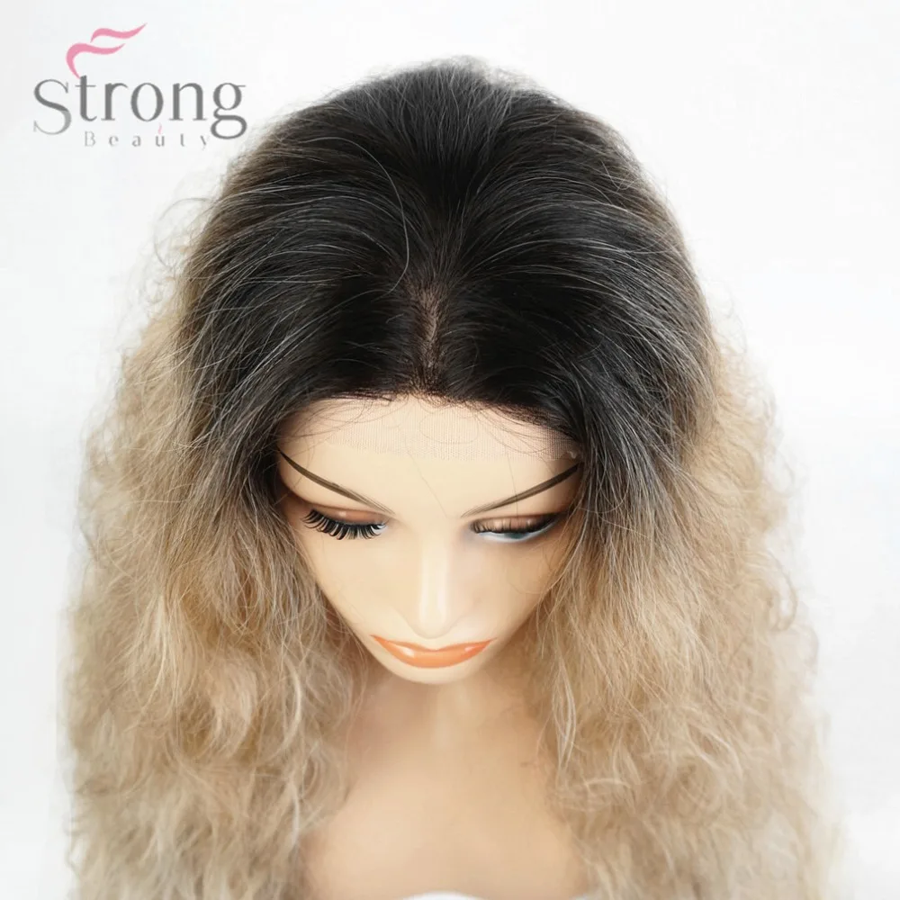 StrongBeauty женский парик на кружеве Омбре синтетические волосы длинные пушистые натуральные волнистые темные корни парики