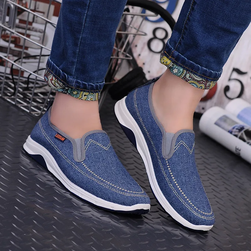 CUWHF 2019 New Spring/Autumn Fashion Denim Shoes For Student Solid Fabric Loafers Men Slip-on Shallow Simple Style Flat Sneakers | Обувь