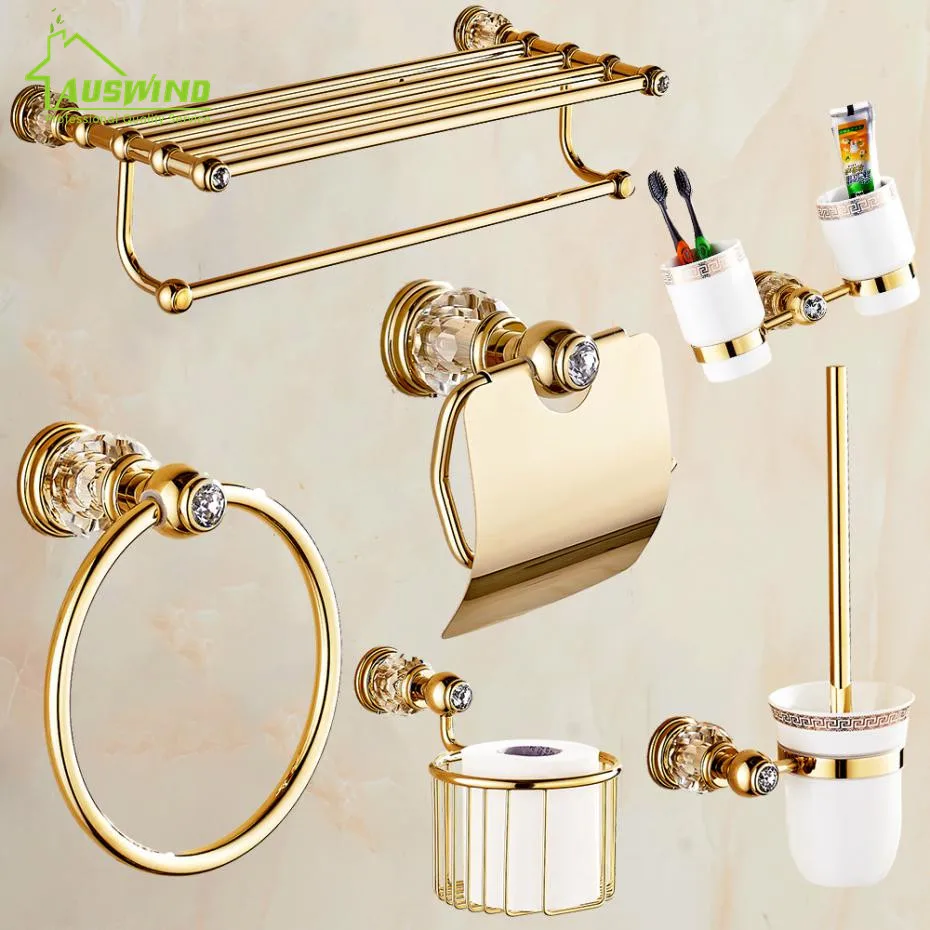 european luxury gold crystal brass bathroom accessories bathroom hardware set gold soap dish towel paper holder send from russia free global shipping