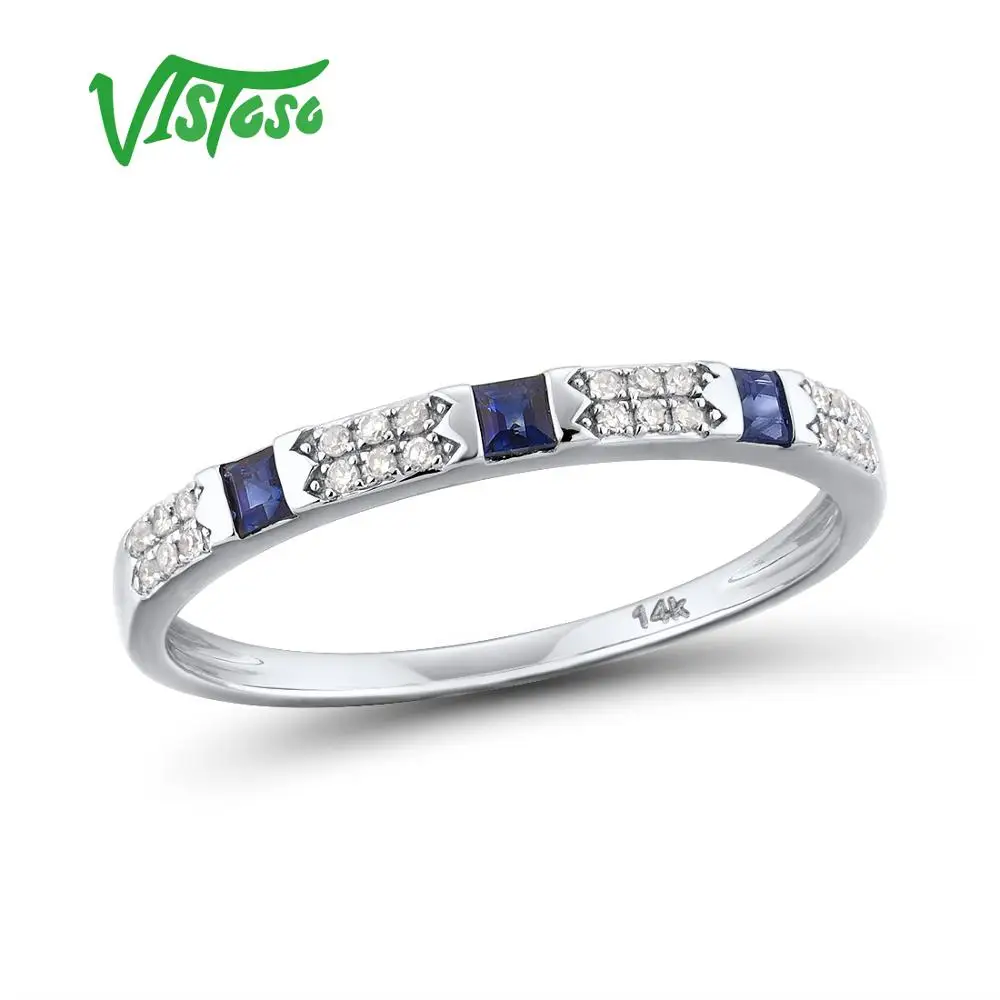 VISTOSO 14 K Y/W золотые кольца для женщин Подлинная блестящая Бриллиантовая необычная синяя сапфир/Изумрудное обручение юбилей шикарные ювелирные изделия