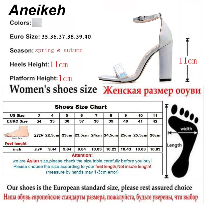 Aneikeh/; модные сандалии-гладиаторы из пвх; летние женские босоножки на высоком каблуке с острым носком и пряжкой на ремешке; Цвет Серебристый; Размеры 35-40