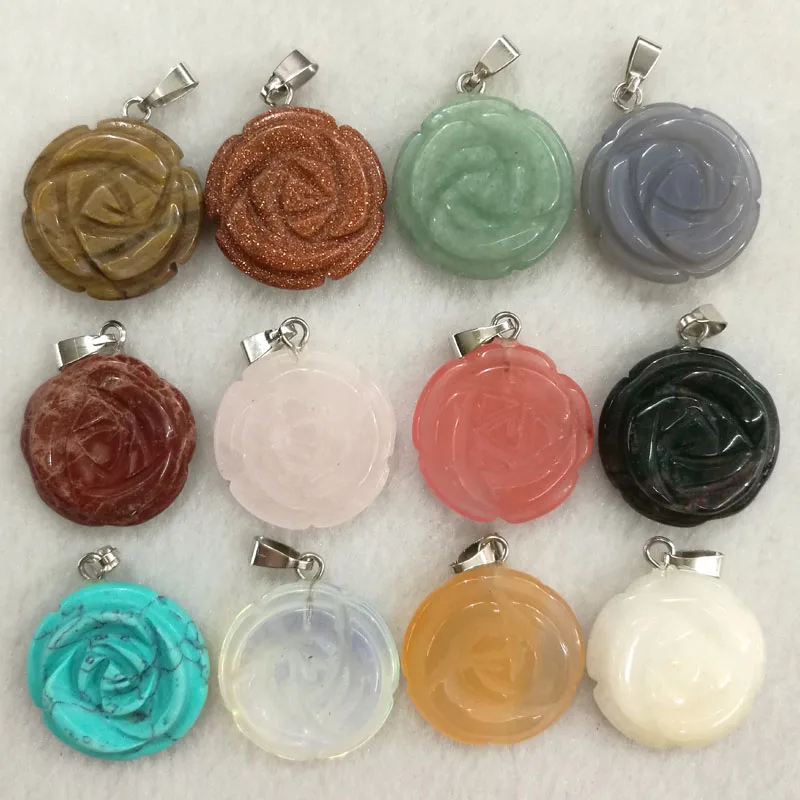 Оптовая продажа Ассорти натуральный смешанный камень Кулон талисман роза цветок
