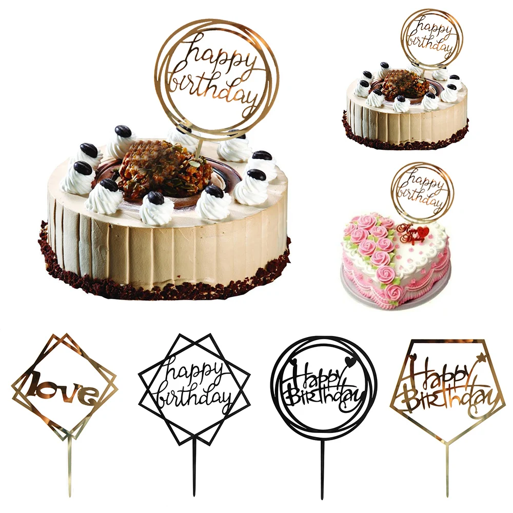 Золотые украшения для торта с надписью «Love Happy Birthday», 1 шт., разные стили, акриловые вечерние украшения на свадьбу, товары для дома, наклейки для душа для детей