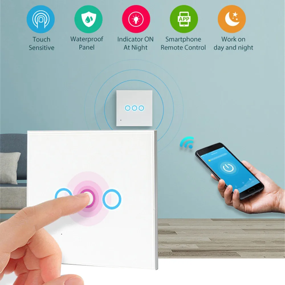 EPULA AC 85-230V 3 Gang Touch Light Smart Switch WiFi Wireless Remote Control Wall With Alexa Google for IFTTT EU | Электроника