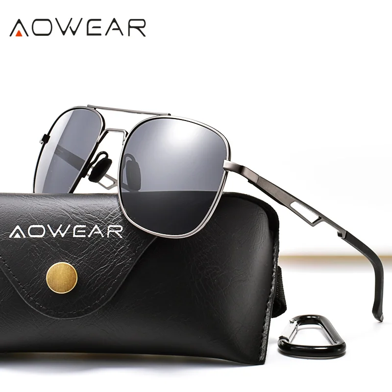 Мужские квадратные солнцезащитные очки AOWEAR поляризационные Модные в стиле ретро