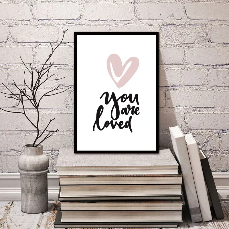 

Canvas Painting Scandinavian Nordic Abstract Letter You are Loved Wall Pictures Art Decoration Picture Pink with Black No Frame