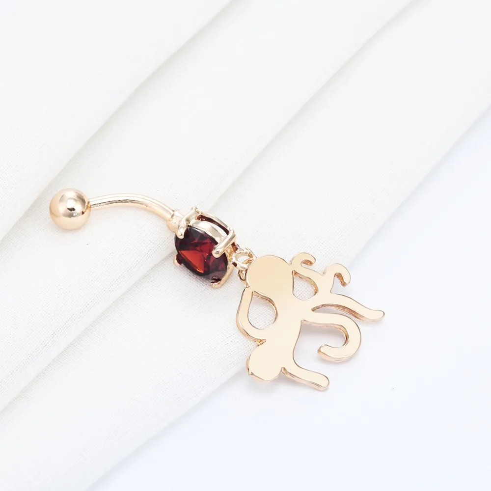 Кольцо для пупка в виде осьминога с гранатом из фианита AAA пирсинга Пляжное