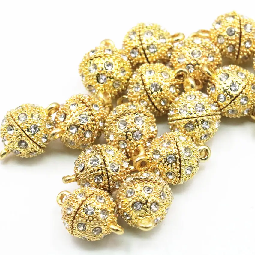 

5PCS Magnetic Gold-Color Metal Clasp Rhinestone Beads Accessory Button Finding for Snap Jewelry DIY Necklace Bracelet Part A340