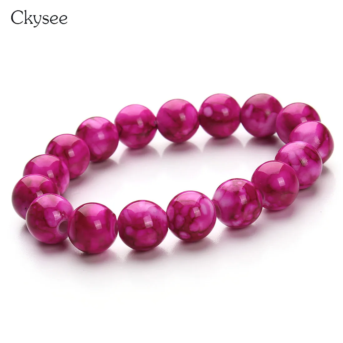 Rose Red Ckysee Новинка ручной работы бусина из смолы Стрейчевые браслеты из бусин для женщин модные яркие цвета 12 мм браслет с пластмассовыми бусинами 20 см - Окраска металла: Rose Red