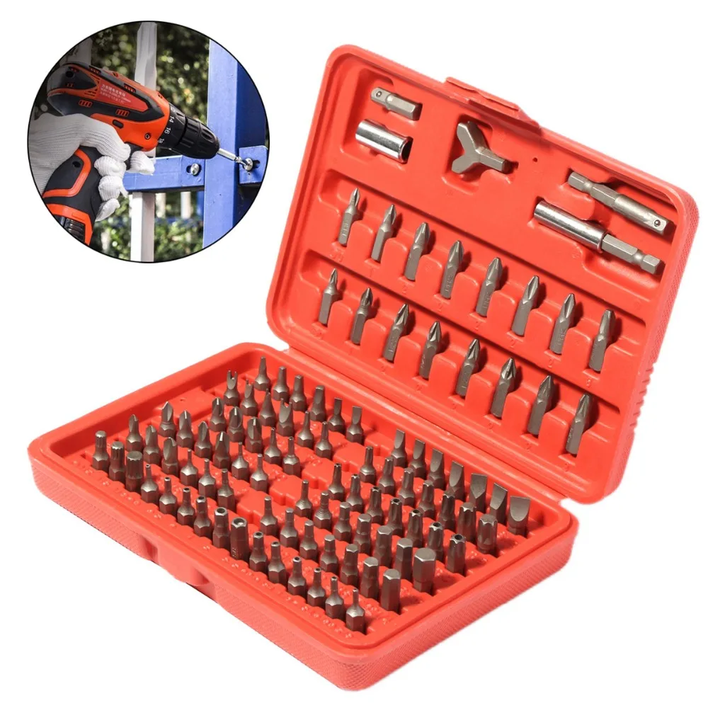 100PCS Screwdriver Bit Set CRV Power Tools Drill Bits Slotted Phillips Hex Torx Chrome Security With Socket Adaptor | Инструменты