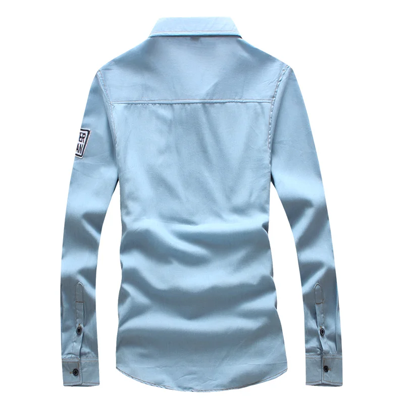 2019 Spring and Autumn Fashion New Men's Casual Boutique Denim Long Sleeve Shirt / Slim Cotton Washed | Мужская одежда