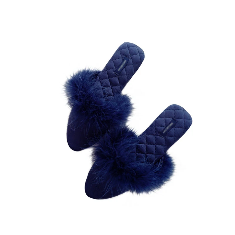blue 1812 FELIBEKA; коллекция года; сезон весна-лето; Стильные домашние тапочки с индюшьими перьями; домашние тапочки для офиса; дышащие хлопковые впитывающие пот тапочки; Лидер продаж - Цвет: blue 1812