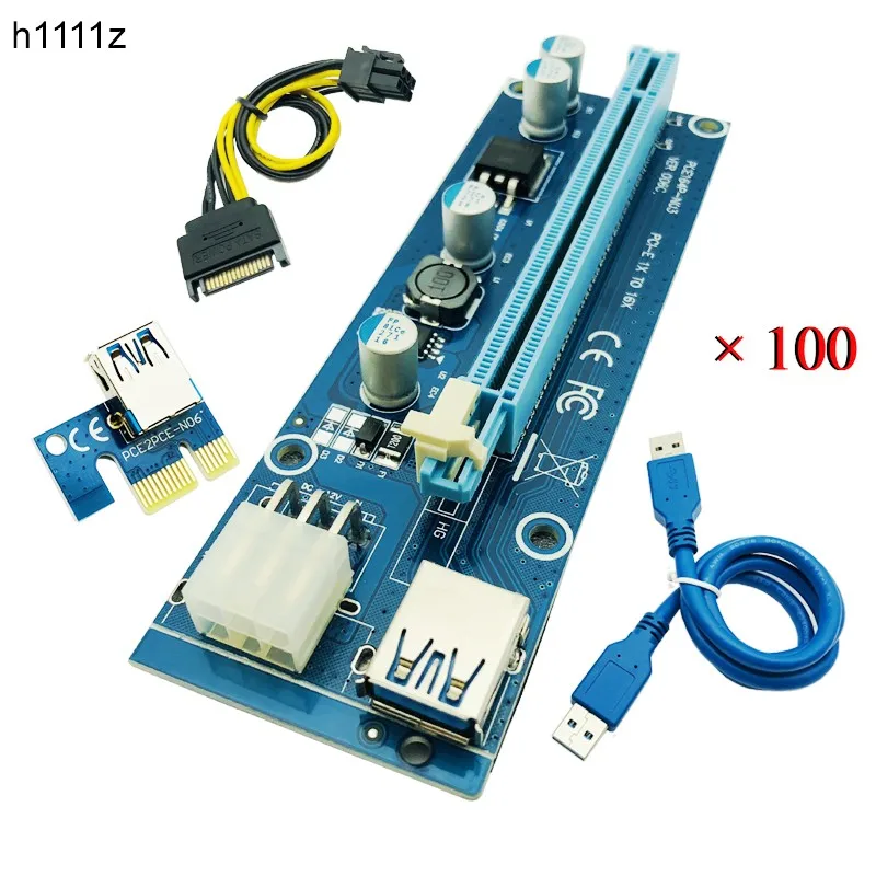100 шт. PCI Express Riser Card E удлинитель 1x к 16x адаптеру USB 3 0 кабель SATA 6Pin IDE Molex Power для BTC Miner