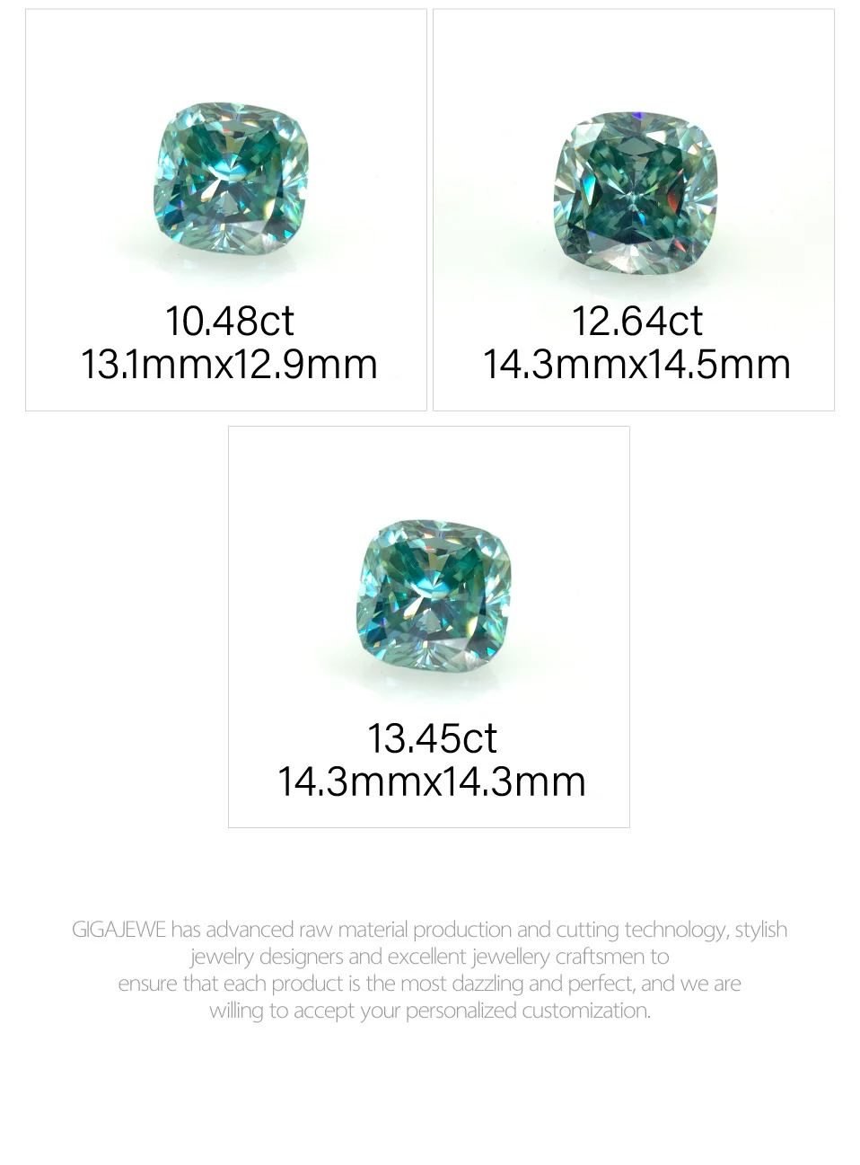 GIGAJEWE, голубой, синяя Подушка, большой размер, 5.8ct-13.4ct, свободный алмаз, тест, прошел, Муассанит, лаборатория, драгоценный камень, изготовление ювелирных изделий, подарок для женщин