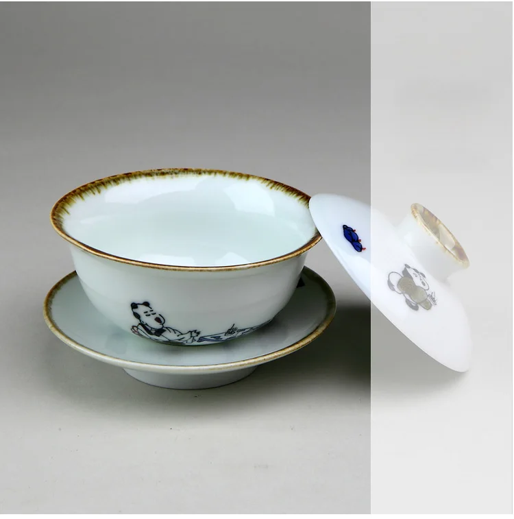 Китайский чайный сервиз Tureen Gaiwan, винтажный, ручная роспись, керамический чайный сервиз, ручная роспись, фарфоровый чайный набор кунг-фу, чаша
