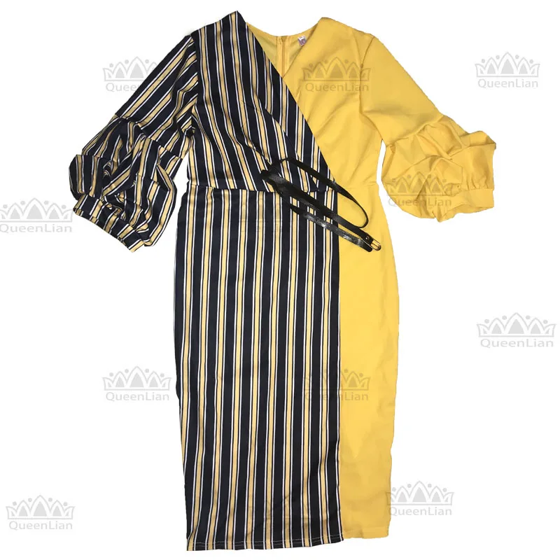 Dashiki African 3 Colors Long Dress For Women Traditional Print Clothing Puff Sleeve With Belt (ZC08#) | Тематическая одежда и