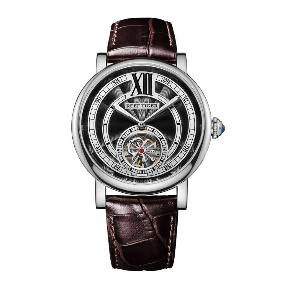 Reef Tiger/RT роскошные часы мужские спортивные Tourbillon автоматические механические кожаные водонепроницаемые часы Relogio Masculino RGA192 - Цвет: 4
