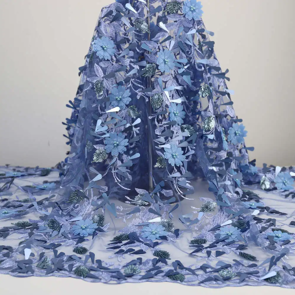 Французский кружева с блестками 2019 синий Дубай африканская кружевная ткань