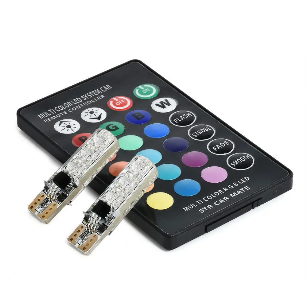 2 шт. LED T10 пульт дистанционного управления W5W 501 RGB Изменение цвета автомобиля