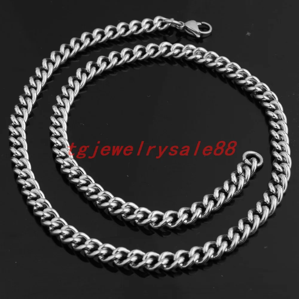 7mm Wide Womens Mens Silver Color Cut Cuban Curb Link Chain Stainless Steel Bracelet Or Necklace Jewelry Custom Sizes 7-40&quot | Украшения