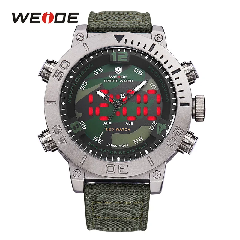 WEIDE Топы Роскошные Цифровые Армейские Электронные Часы Мужчин Задняя Подсветка Двойной Дисплей Камуфляж Будильник Нейлоновый Ремешок Светодиодный Дисплей Спортивные Наручные Мужские Водонепроницаемые Часы - Цвет: Green