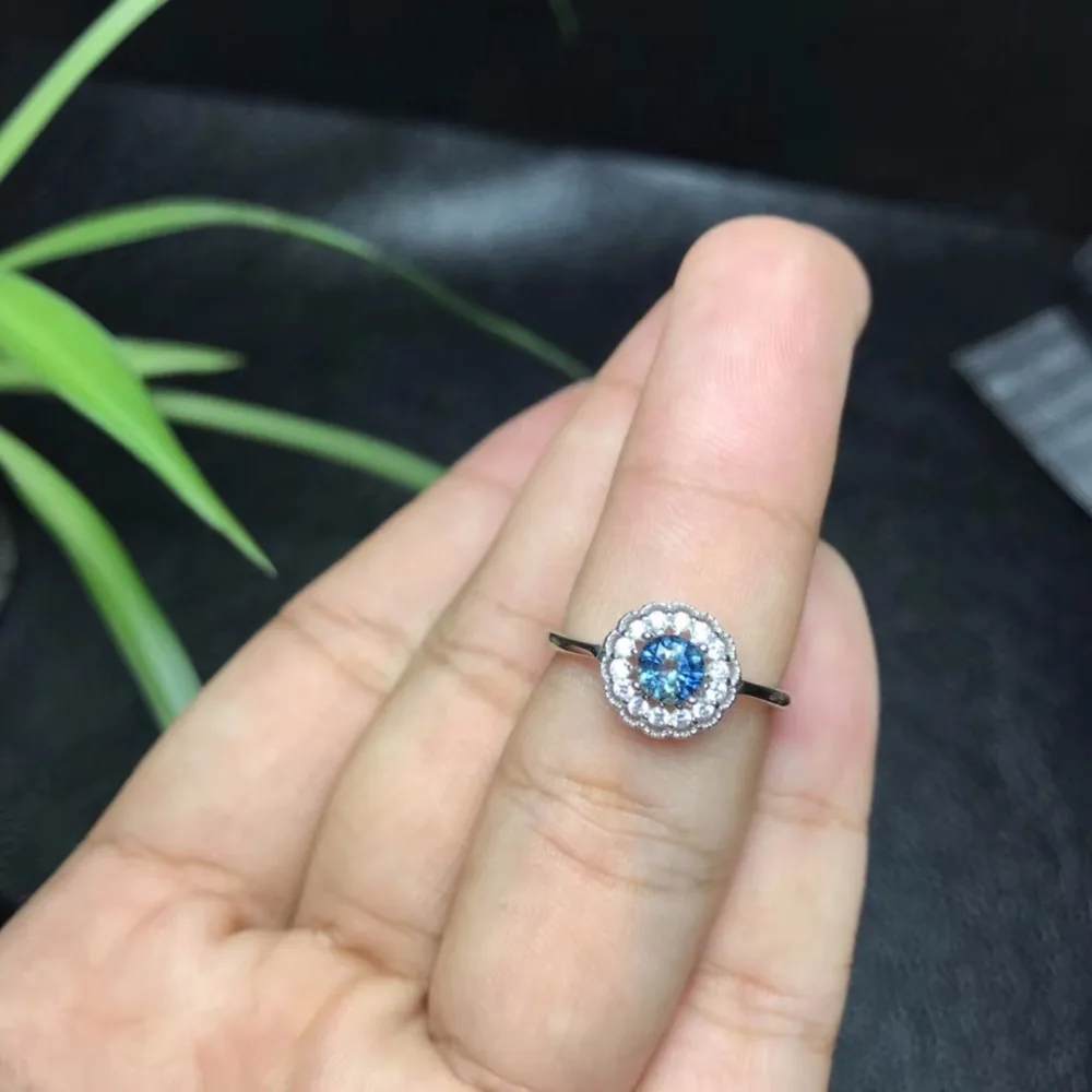 Uloveido Свадебные кольца с натуральным голубым топазом стандартное серебро женские