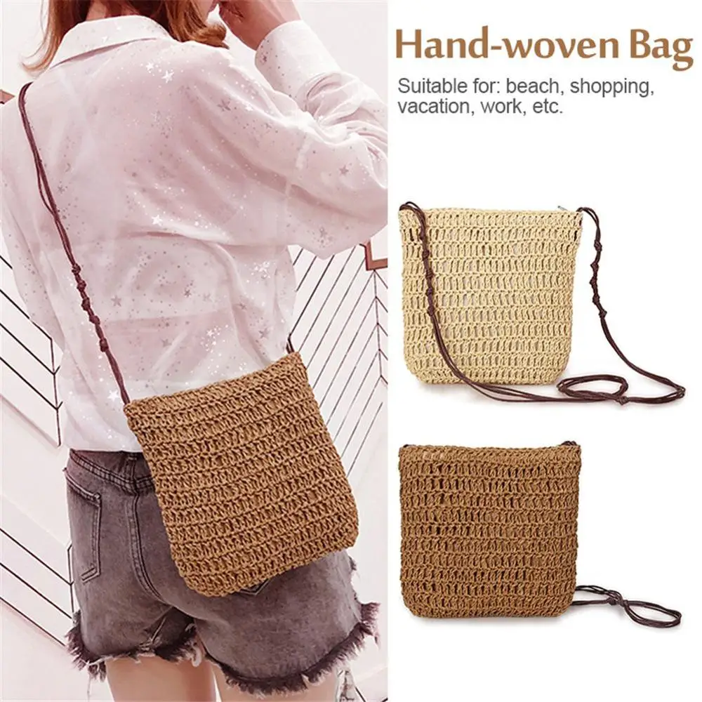 Новая маленькая сумка через плечо простая соломенная тканая в японском
