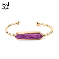 bojiu new design natural druzy stone gold cuff bracelets women boho white pink purple blue green drusy bracelets bangles br034