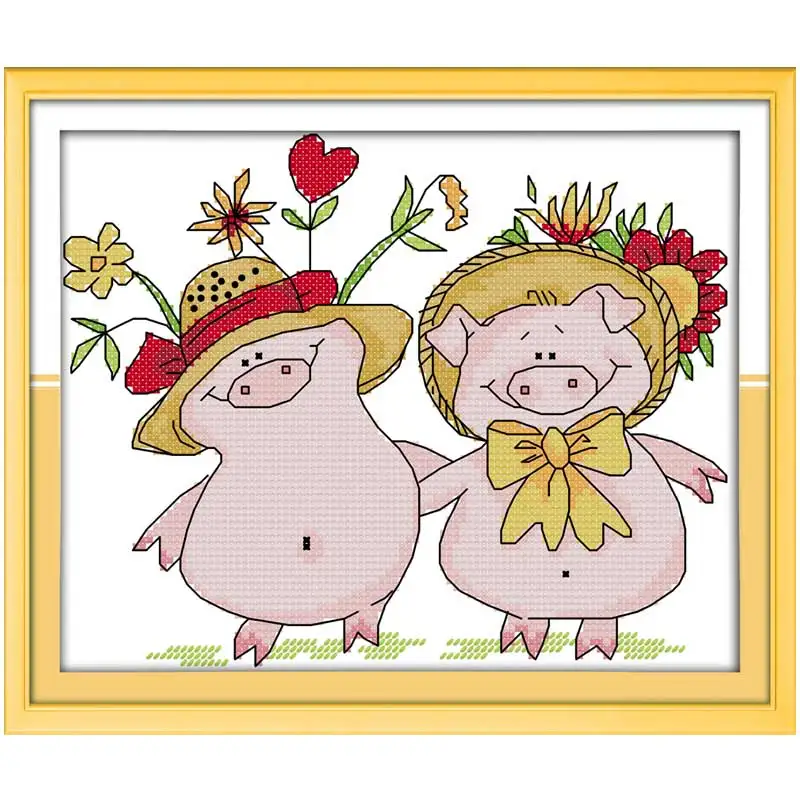 

Flower pig Patterns Counted Cross Stitch 11CT 14CT Cross Stitch Set Wholesale animals Cross-stitch Kit Embroidery Needlework
