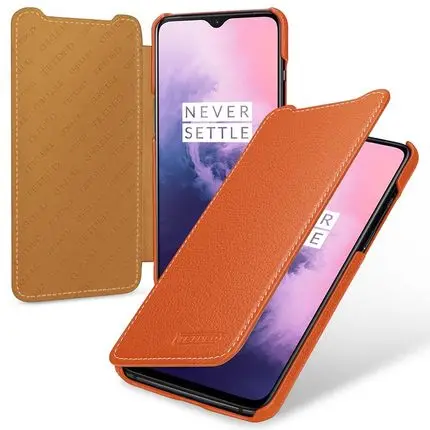 Оранжевый Бизнес Флип из натуральной кожи чехол для телефона для Oneplus 7 Oneplus7 Модный ручной работы роскошный кожаный чехол для Oneplus 7Pro - Цвет: Оранжевый