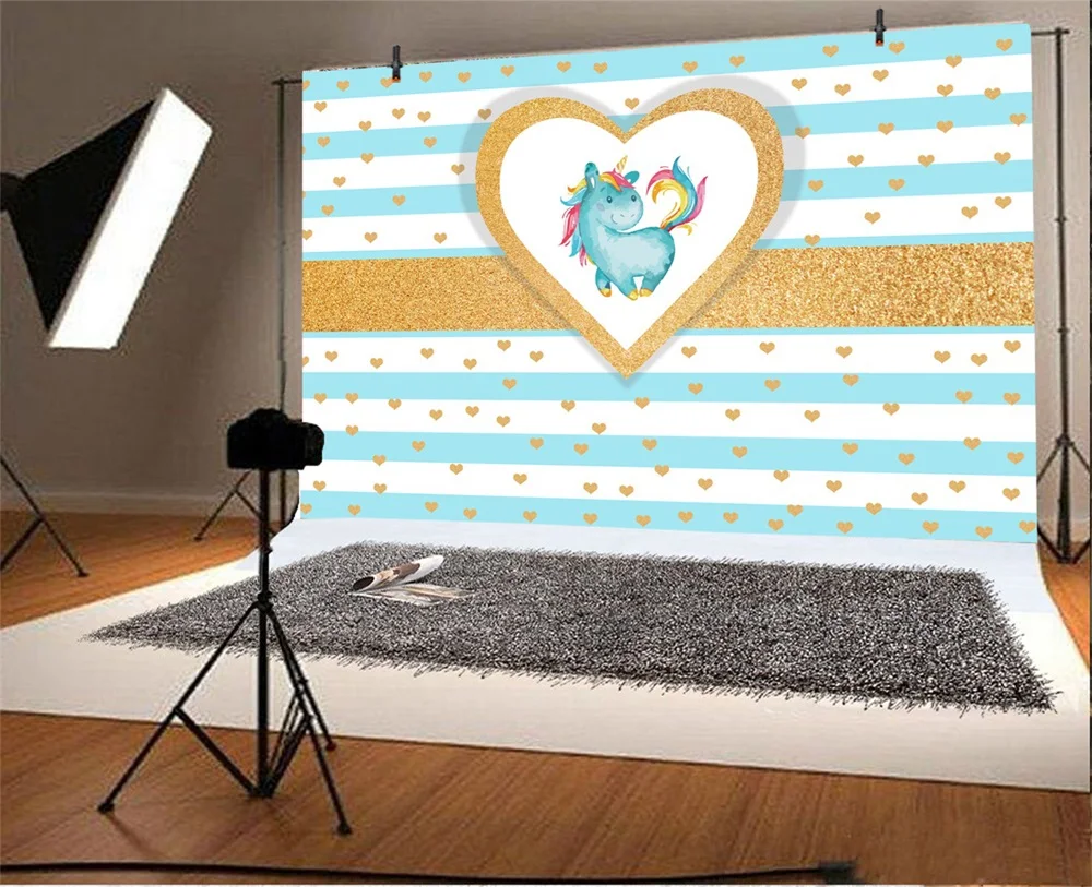 Laeacco Love Heart Pattern Unicorn Baby Birthday Party Photography Backgrounds Custom Photographic Backdrops For Photo Studio |