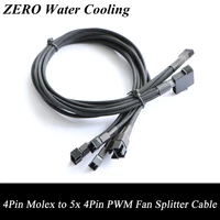 1pcs 45cm black sleeved 4pin ide molex to 5x pwm fan splitter power cable free shipping