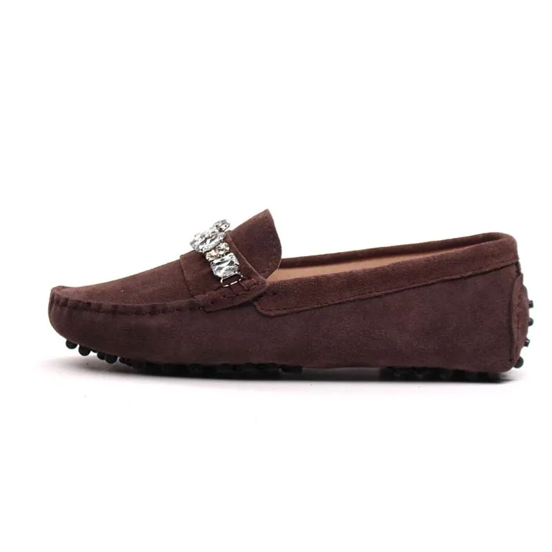 genuine cowhide leather women shoes Female Casual Fashion Flats Spring Autumn driving shoes women leather loafers - Color: Chocolate