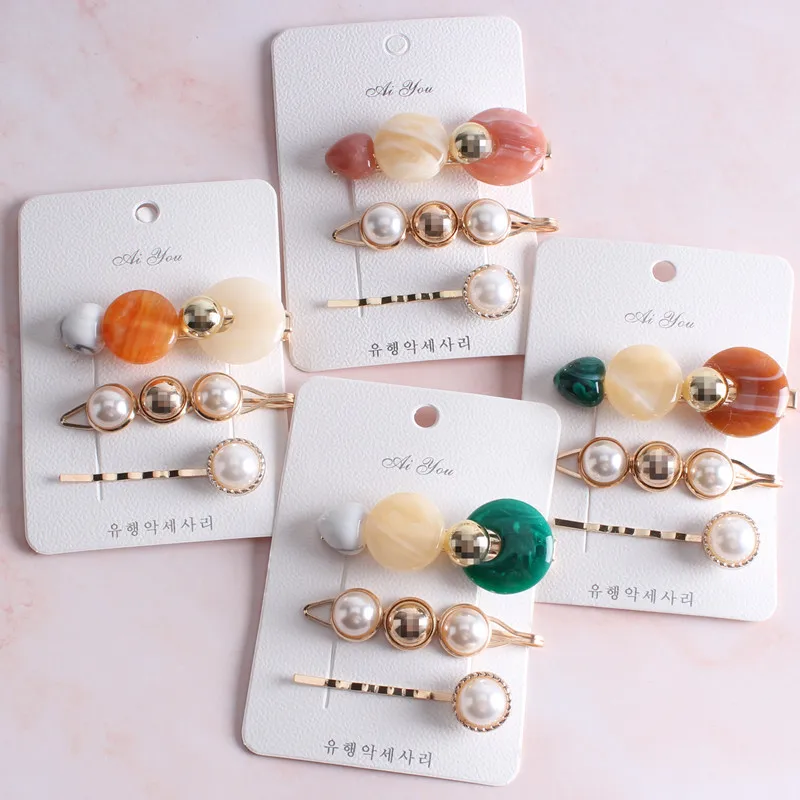 

French Girl Hairpin Combination Retro Sweet Pearl Bangs Clip Forest System Card