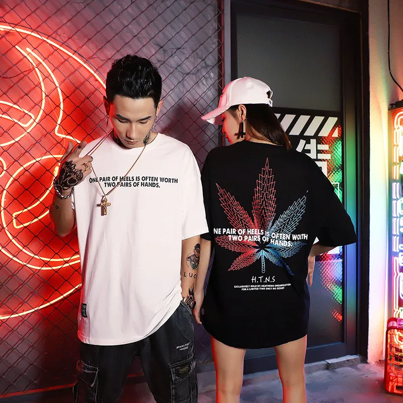 Летняя мужская футболка уличная Harajuku кленовый лист модная с принтом хип хоп
